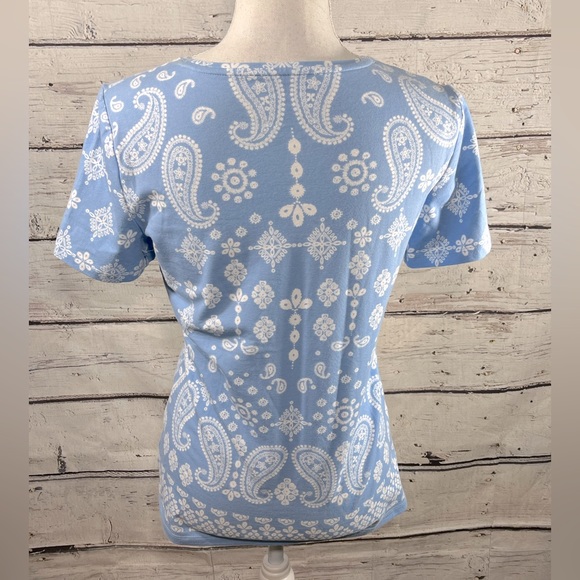 TALBOTS "The Talbots Tee" Bandana Print T-Shirt Blue/White-XS - Picture 2 of 2